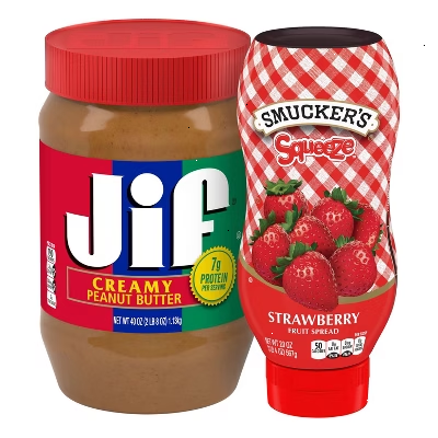 Jif 40oz Creamy Peanut Butter + Smuckers 20oz Squeeze Strawberry Fruit Spread